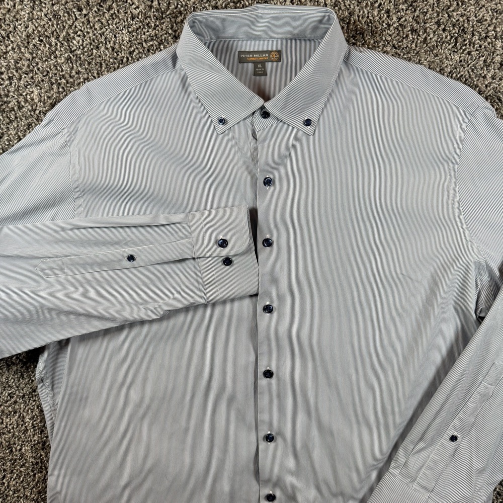 Peter Millar Summer Comfort Men's XL Navy & White Stripe Performance Button Down